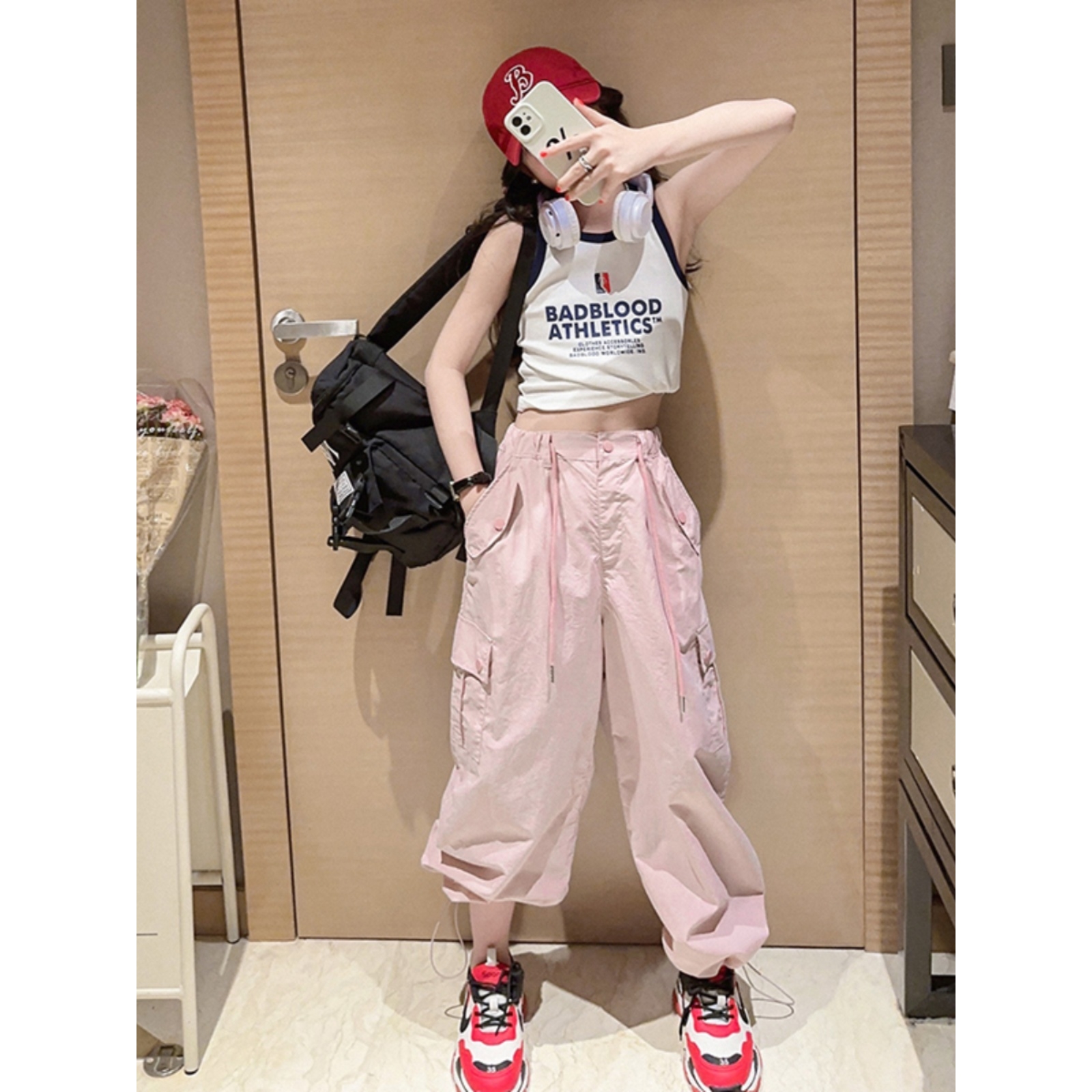 品牌女童粉色工装裤夏季2025新款儿童冰丝裤子薄款女孩大童速干运