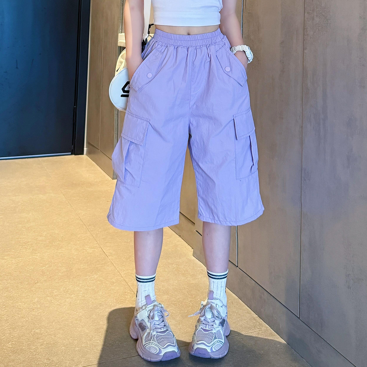 品牌女童短裤子夏薄款2025新款中大儿童工装短裤外穿初中生夏装五