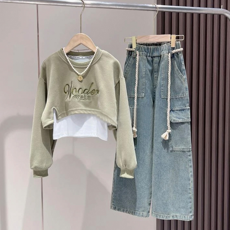 品牌女童卫衣套装夏季2025新款洋气儿童裤子夏薄款女孩大童工装牛