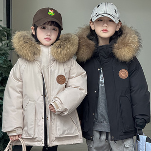 巴拉舞男童女童羽绒服中长款大毛领加厚洋气中大儿童装派克服外套
