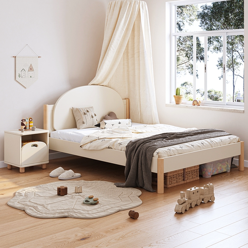 优漫居奶油风全实木儿童床带储物