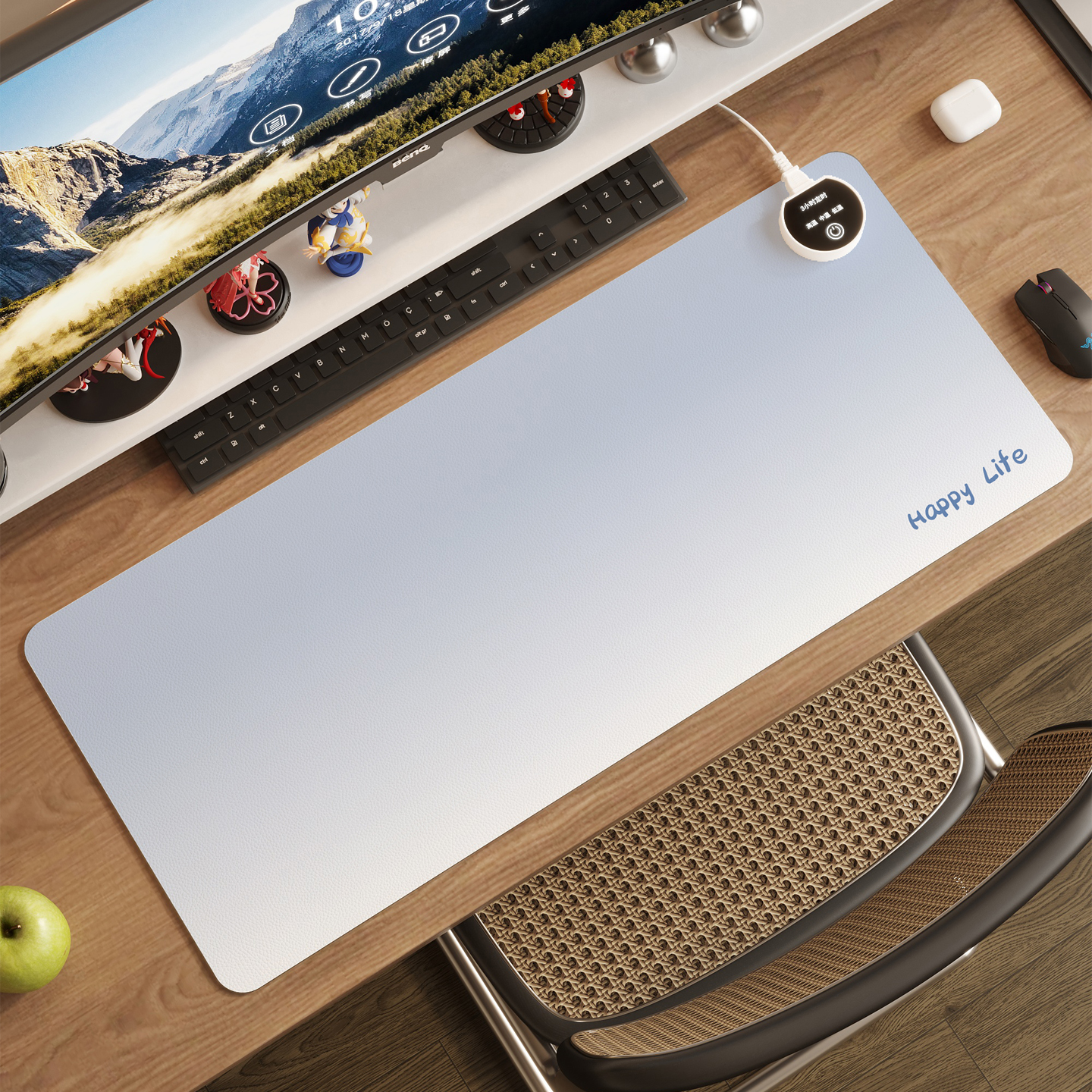 渐变加热鼠标垫便携办公桌垫PU皮革发热电脑桌面加热暖桌垫