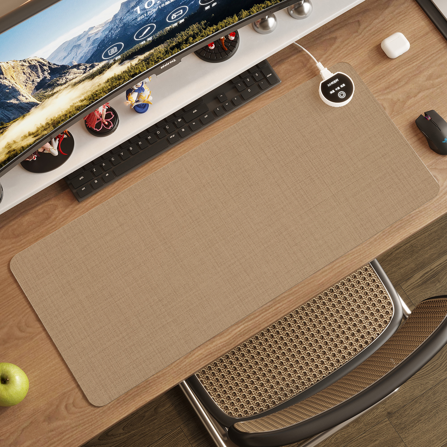 高级防麻纯色PU皮革发热办公桌垫电脑桌面鼠标垫加热暖桌垫