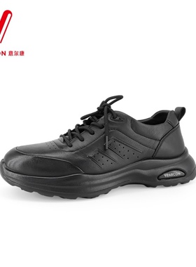 意尔康2024秋季新款休闲鞋男软底真皮黑色运动鞋男士S534AE53930A