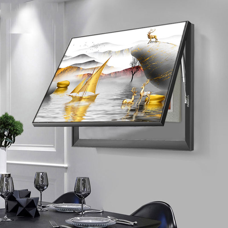 中式创意风景福鹿生财电表箱电闸装饰画遮挡免打孔推拉挂画图片