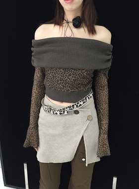 Ttsunami24SS原创设计针织米灰色一片式百搭椰子纽扣弹力半裙