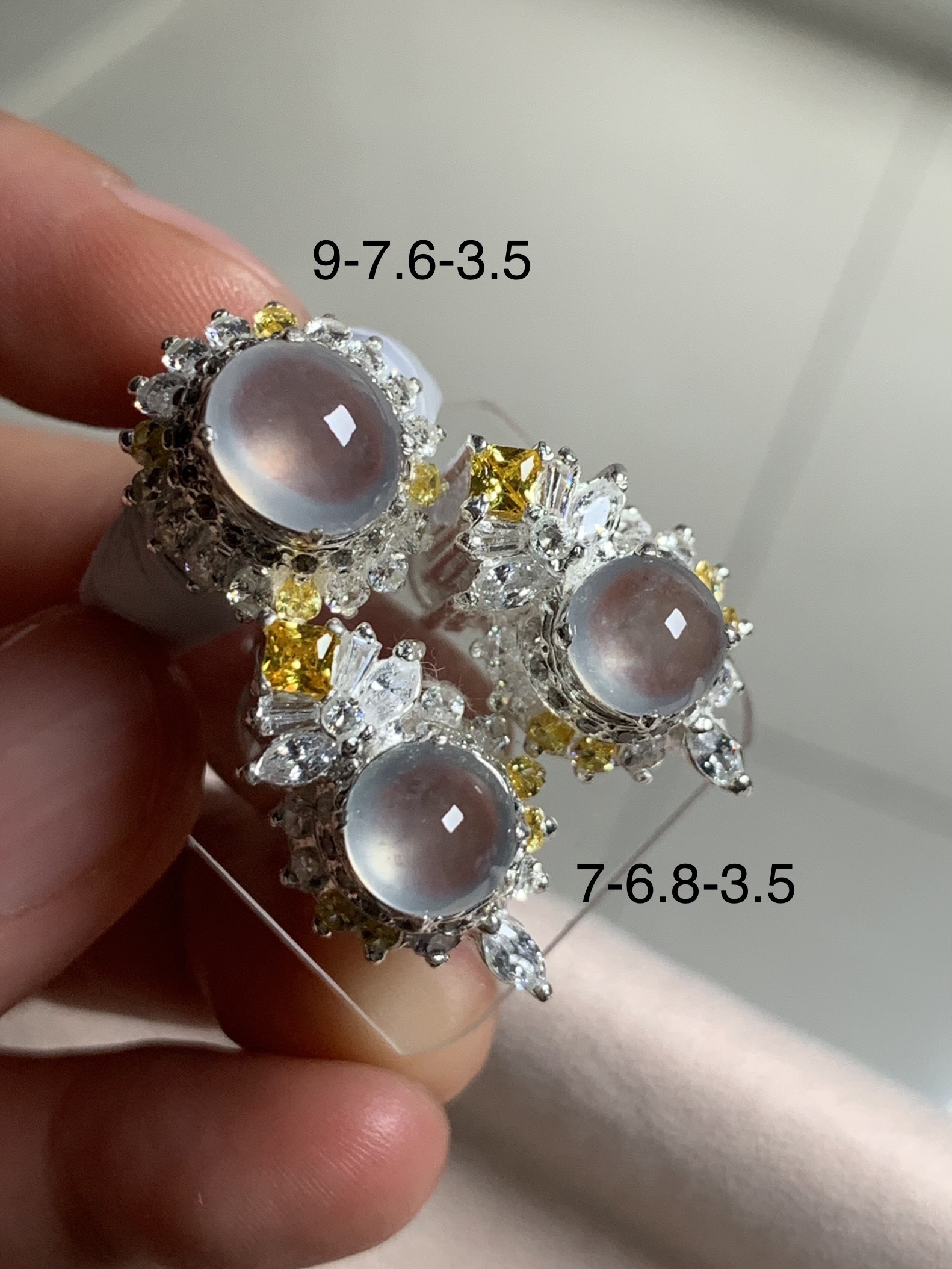 缅甸天然翡翠A货高冰蛋面耳钉戒指冰透起光