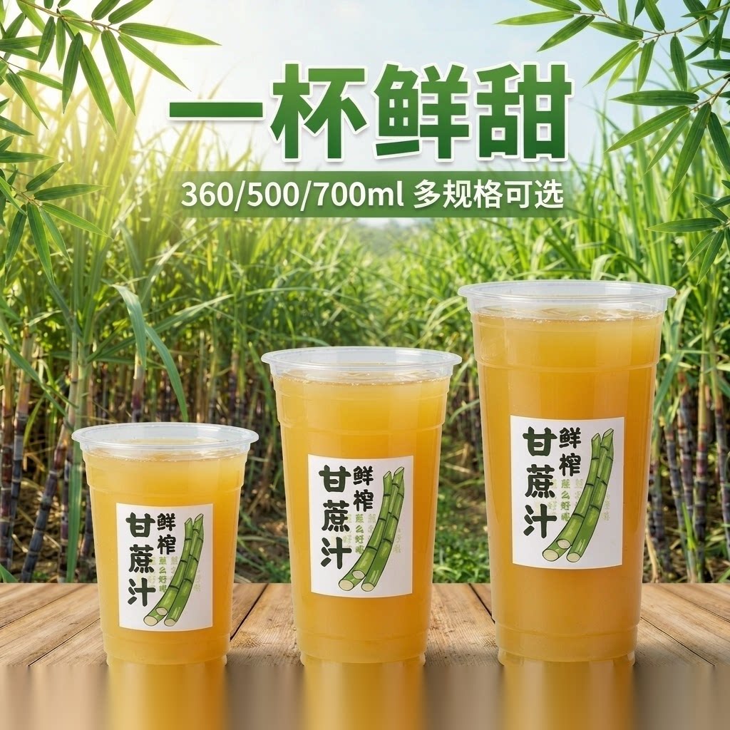 一次性杯子PP注塑杯鲜榨甘蔗汁打包杯可反复使用糖水杯加厚杯带盖