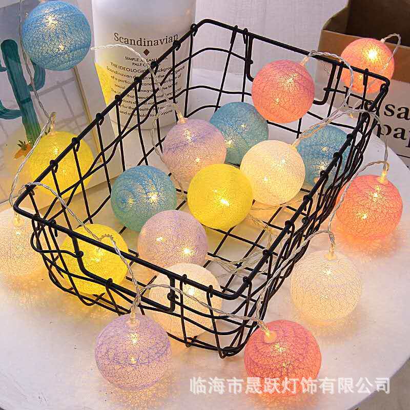 厂家直销led棉线球灯串 圣诞节日装饰卧室小彩灯闪灯泰国藤球灯串