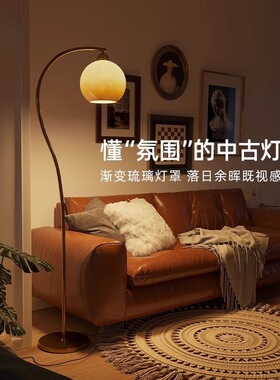 rvz法式中古氛围蘑菇落地灯高级感钓鱼灯客厅沙发旁卧室床头灯奶