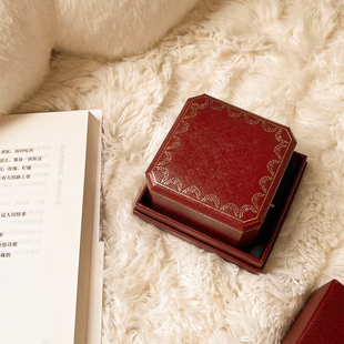 红色对戒盒高档求婚订婚结婚戒指盒首饰盒复古欧式饰品收纳盒子