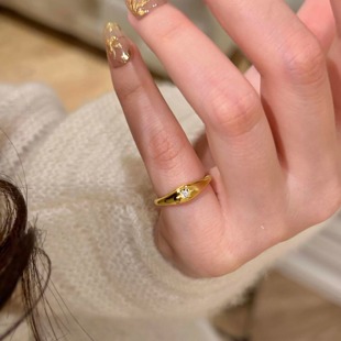 尾戒女小指纯银vintage中古风轻奢时尚高级小众设计闭口亮面戒指