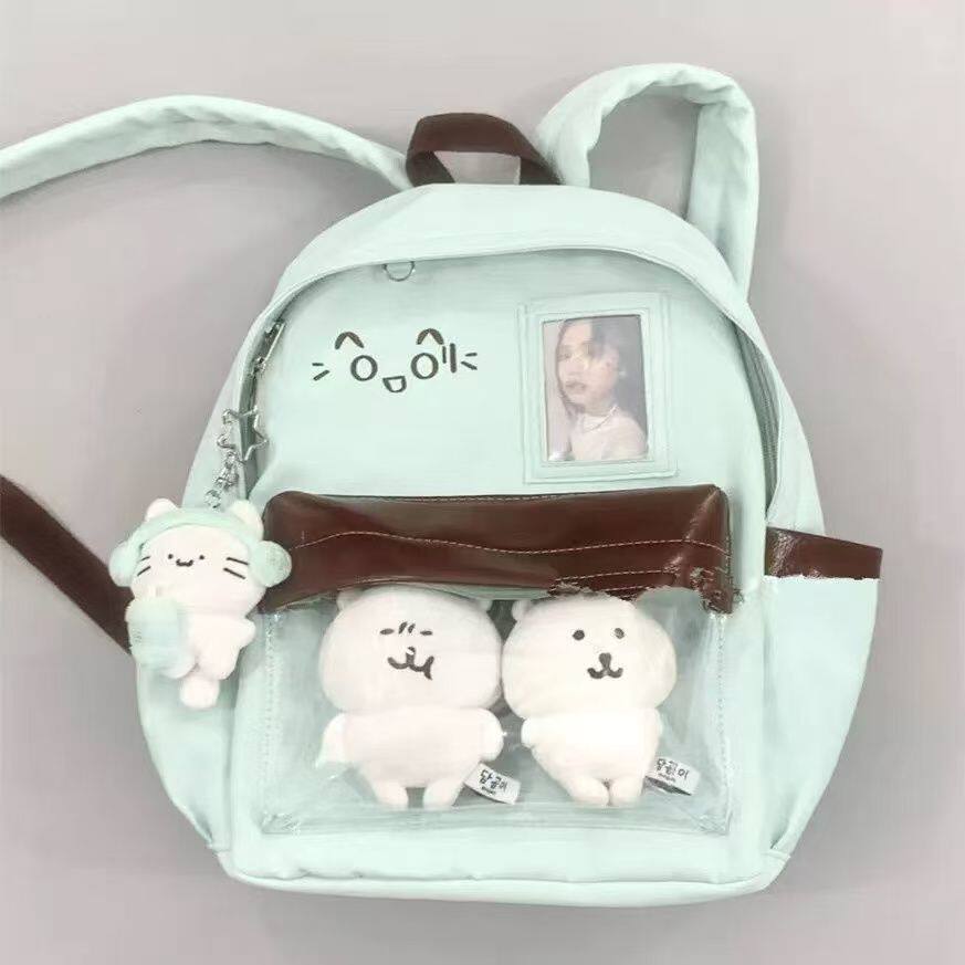 背包学生少女简约日系双肩包大容量大学生初高中透明吧唧书包痛包