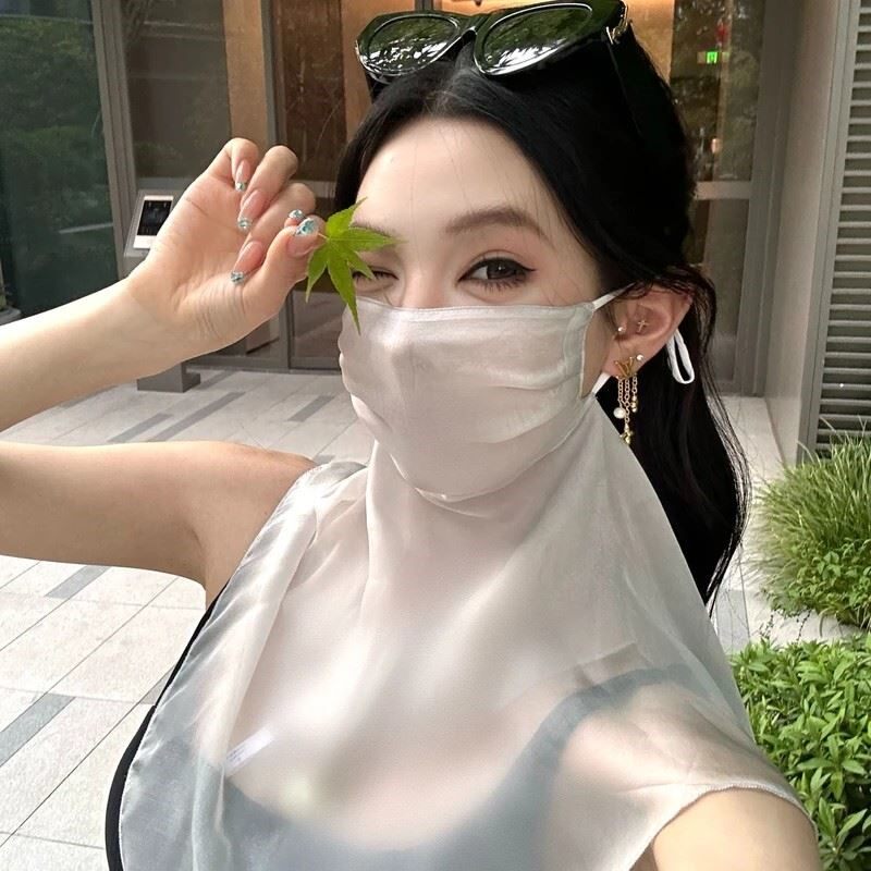 100%桑蚕丝口罩护颈防晒面罩真丝面纱遮脸女丝巾夏季围巾开车薄款