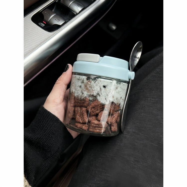 隔夜燕麦杯早餐碗酸奶水果牛奶豆浆杯奶昔杯外带玻璃手提带勺便携