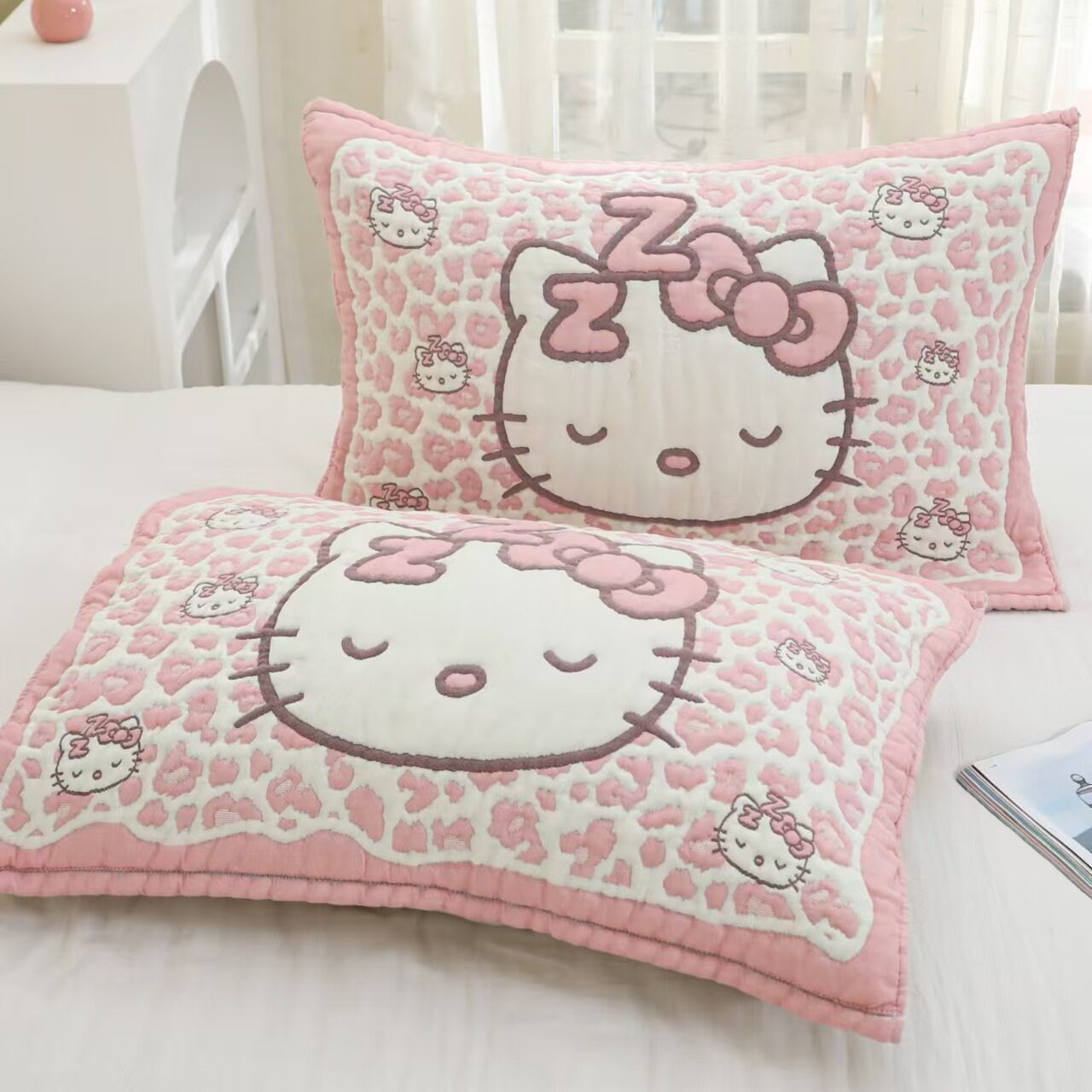 kt猫纯棉纱布枕巾单人HelloKitty大枕头巾成人易洗哈喽卡通女孩子