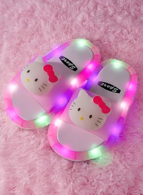 凯蒂猫发光鞋女童凉鞋抖音同款HelloKitty拖鞋水晶鞋闪亮灯会发亮