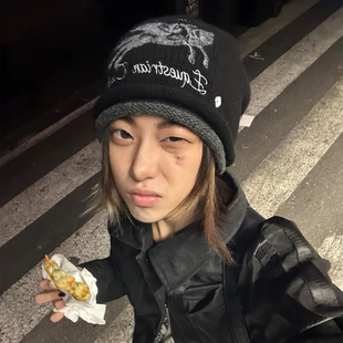 REDRINSE 25aw「飞马」秋冬双层卷边刺绣印花纯羊毛毛线堆叠冷帽