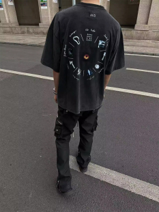 型休闲 boxy版 REDRINSE「SYMBOLS」水洗黑shirt图腾短袖 t恤夏季