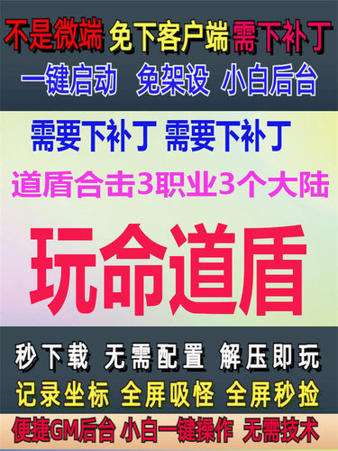 PC单机玩命道盾道盾合击3职业3个大陆GM后台大背包LF