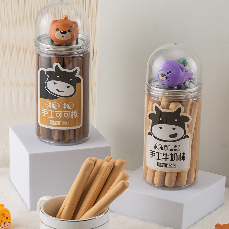 手工磨牙棒韧性硬饼干牛奶棒可可味手指棒罐装早餐代餐饱腹小零食