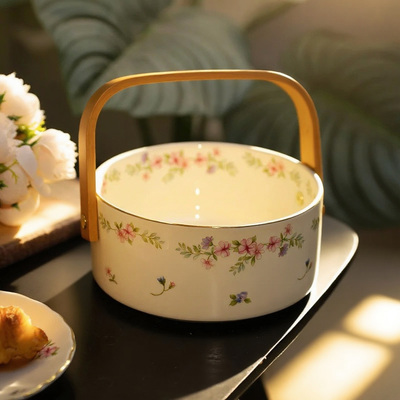 漫缈诗法式手提水果篮陶瓷糖果盘