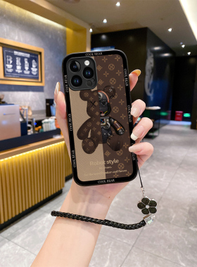 半脸熊适用苹果16promax手机壳iphone14新款ihpnoe13网红12promαx暴力熊plus萍果iphnoe15小众男ipone11挂绳