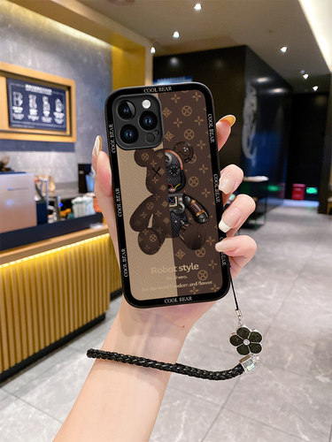 半脸熊适用苹果16promax手机壳iphone14新款ihpnoe13网红12promαx暴力熊plus萍果iphnoe15小众男ipone11挂绳