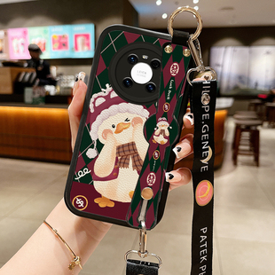 斜挎式小羊皮菱格鸭适用华为mate50pro手机壳mate30Pro曲屏P40pr0挂脖p50por网红p30防摔mante40腕带met20Pro