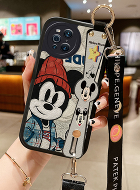 腕带设计小羊皮米奇适用苹果机16pro手机壳iphone15新款ihpnoe12创意pr0max斜跨肩iphone11萍果X十14PM防摔套