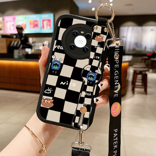 腕带小羊皮小怪兽适用华为mate50pro手机壳mate30Pro曲屏P40pr0挂脖p50por网红p30防摔mante40斜挎mete20Pro