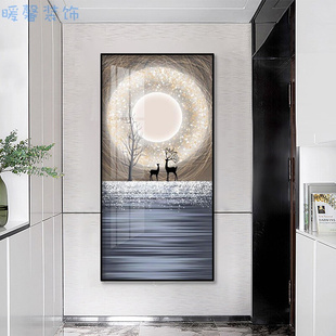 简约现代抽象麋鹿入户玄关轻奢福鹿万象装饰画灯画挂画晶瓷画i.