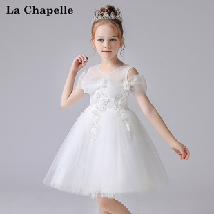 拉夏贝尔女童连衣裙夏季 洋气儿童公主裙白色超仙短裙子小女孩蓬蓬