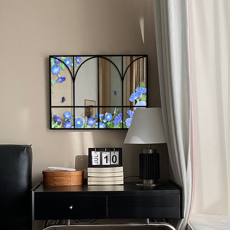 法式复古镜子画中古风花卉装饰画客厅浴室镜面挂画卧室柜桌面摆画