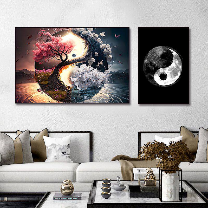 五行八卦太极图装饰画新中式客厅玄关挂画茶室书房阴阳乾坤壁画