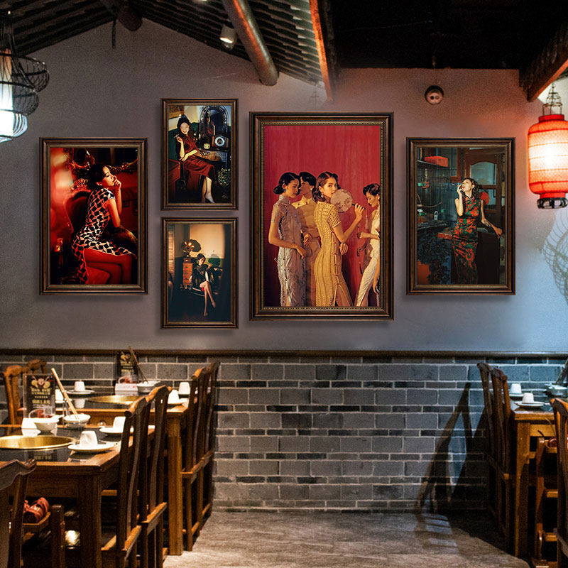 旗袍女人装饰画民国风老上海歌舞厅挂画复古怀旧茶楼饭店餐馆壁画