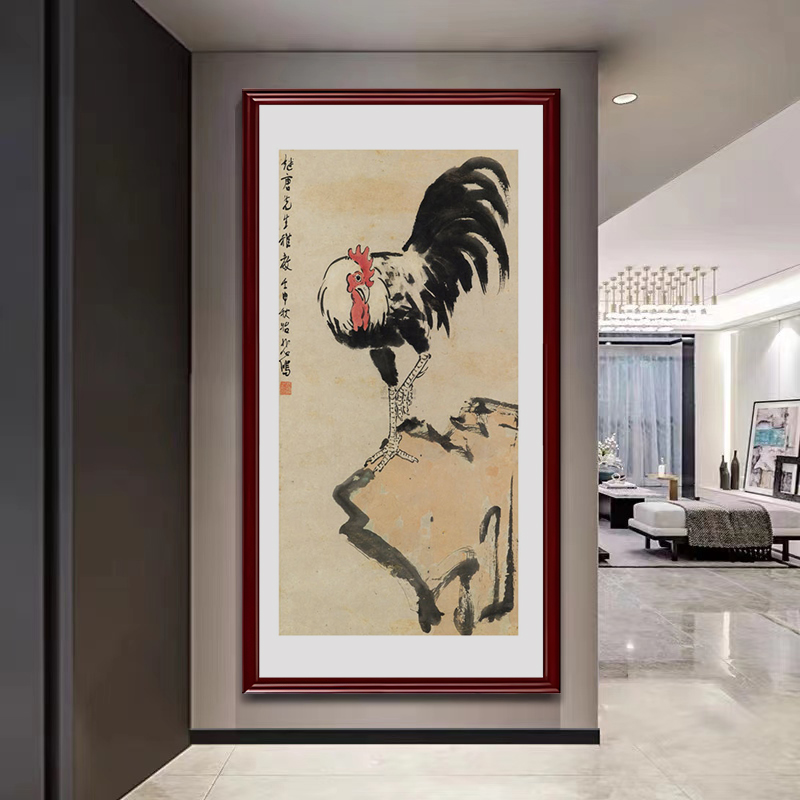 雄鸡图装饰画徐悲鸿水墨新中式走廊玄关大公鸡挂画饭厅餐厅壁画图片