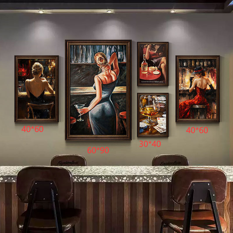 复古酒吧清吧装饰画鸡尾酒威士忌挂画美式工业风性感美女海报壁画
