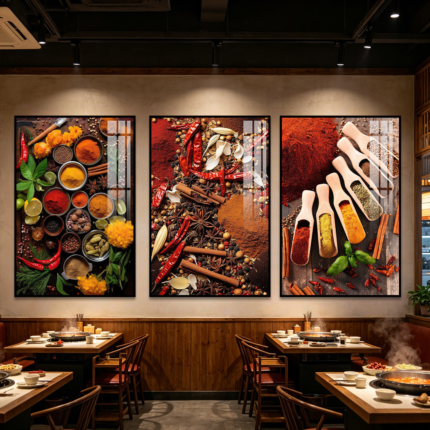 中式调味品食材挂画饭店餐饮包间墙面装饰画烧烤火锅店香料壁画