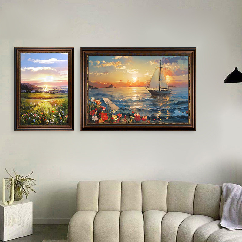 美式玄关装饰画客厅餐厅挂画走廊过道欧式大海风景大芳村油画壁画