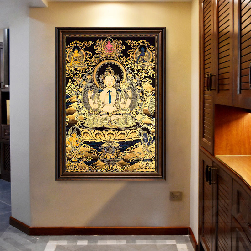 释迦摩尼菩萨挂画客厅玄关西藏唐卡复古装饰画曼陀罗佛像书房壁画