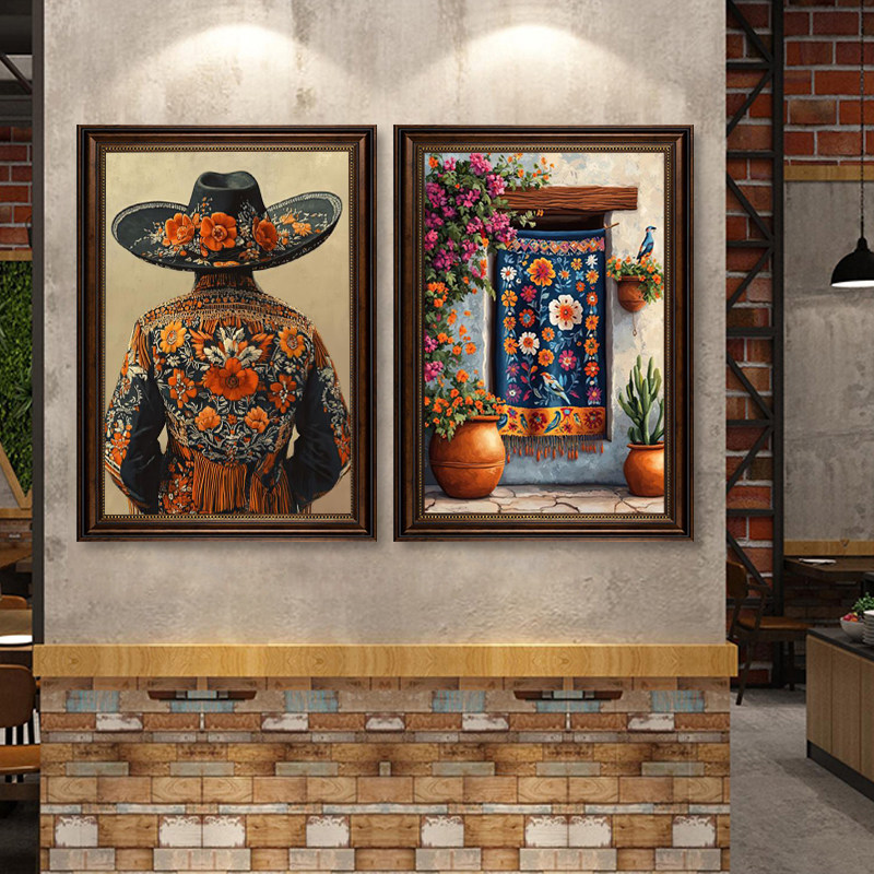 东南亚风格装饰画越南餐厅墙街道美食风情挂画特色饭店油画风壁画