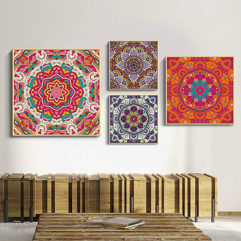 轻奢挂画波西米亚风曼陀罗餐厅书房装饰画西藏唐卡沙发背景墙壁画