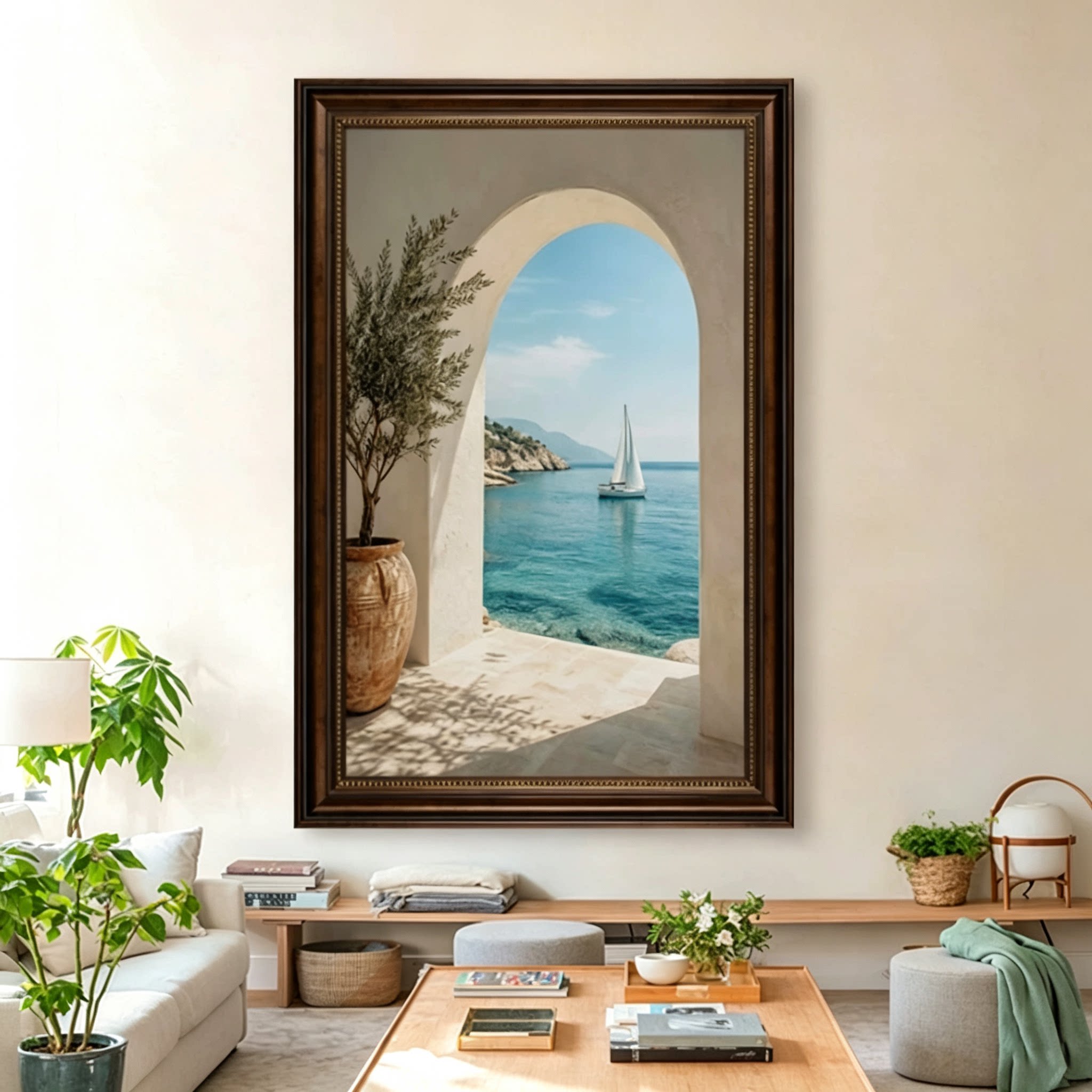 复古欧式窗景挂画地中海风景装饰画油画客厅玄关背景墙壁画