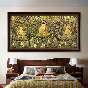 唐卡玄关挂画五方如来佛祖三世佛释迦牟尼佛画像装饰画办公室玄学