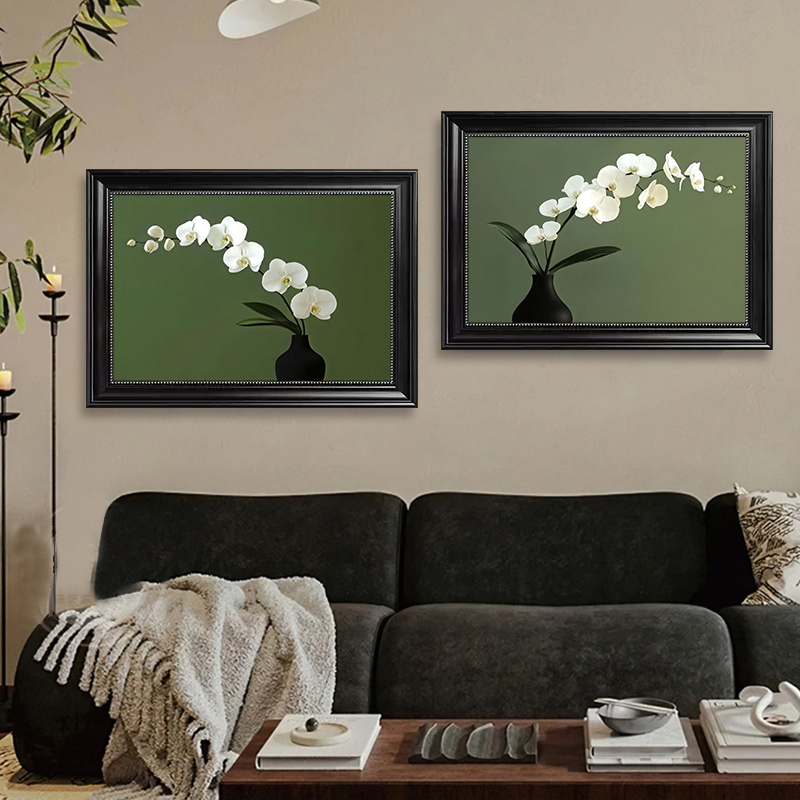 法式中古风蝴蝶兰客厅沙发背景墙装饰画美式餐厅壁画绿色卧室挂画图片