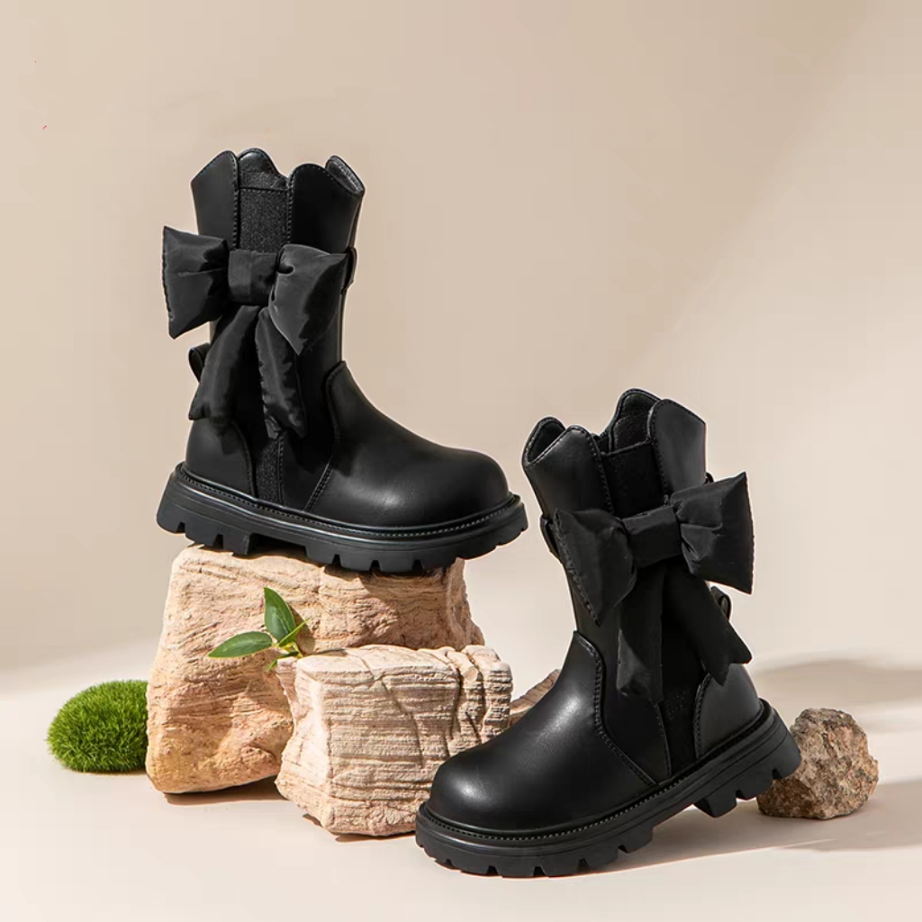 真皮女童鞋儿童中筒长筒高筒皮靴子2025秋冬新款秋季宝宝黑色公主