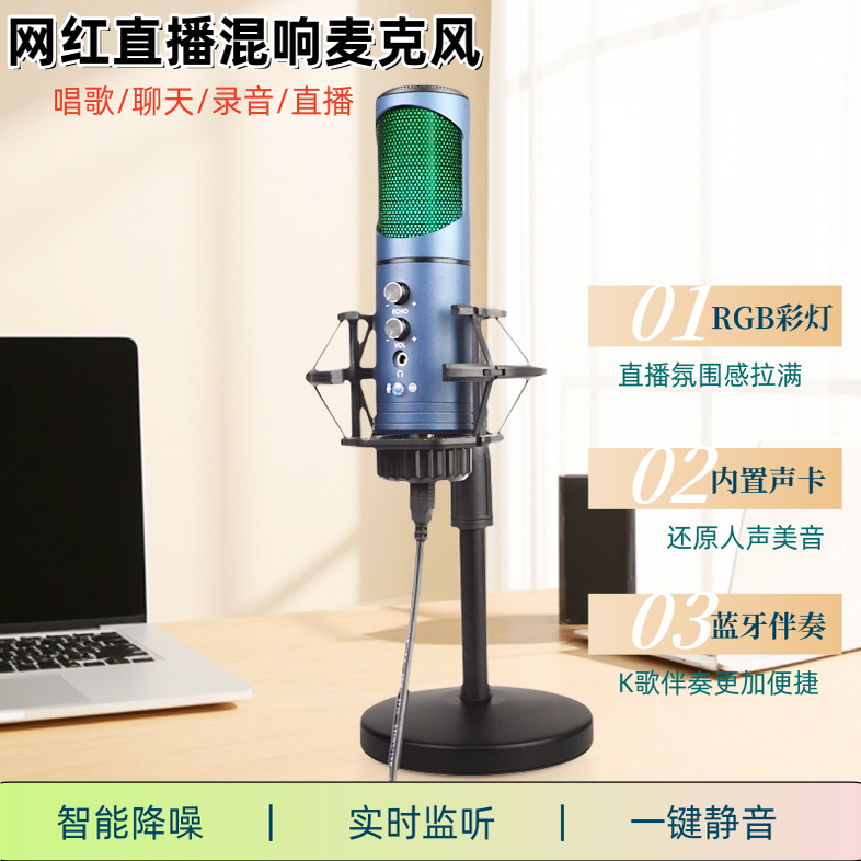 直播麦克风电脑台式游戏专用降噪话筒K歌网课电竞USB录音电容麦