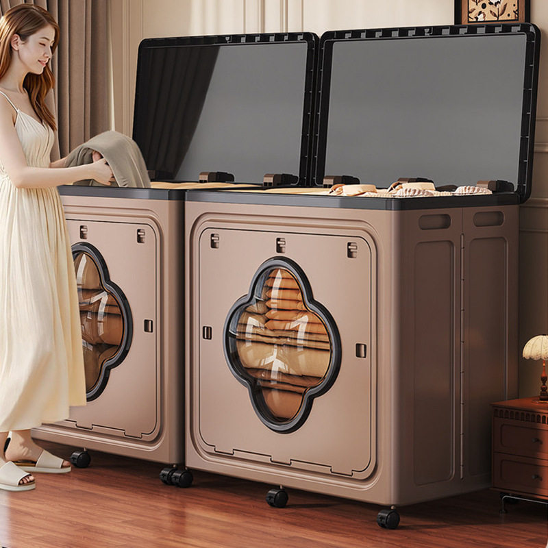 衣服收纳箱整理箱大容量超大家用翻盖带轮可折叠衣物被子储物柜子