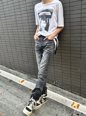 纪璇出品美式水洗黑牛3.0cleanft修身微喇高街vibe风格黑灰牛仔裤